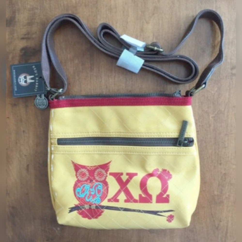 CHI OMEGA CROSS BODY BAG PURSE Embroidered YELLOW